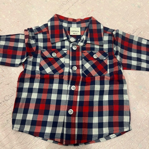 Nevada boys checked shirt. Size: 6 months (16lb) colour: blue red and white - Picture 1 of 2